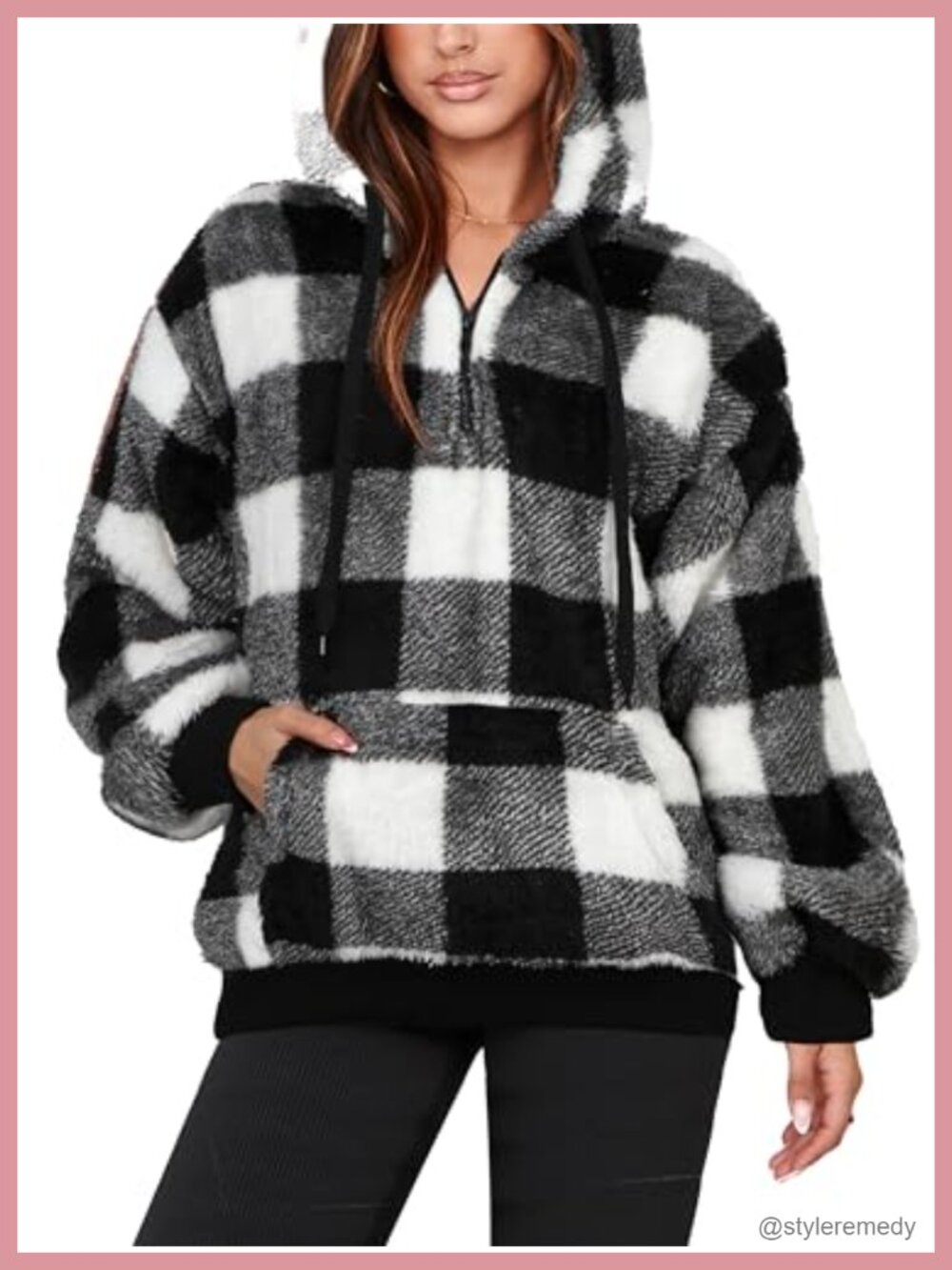 Sherpa Fleece Hoodie Oversized Pullover 1/4 Zip Fuzzy Sweatshirt Women
